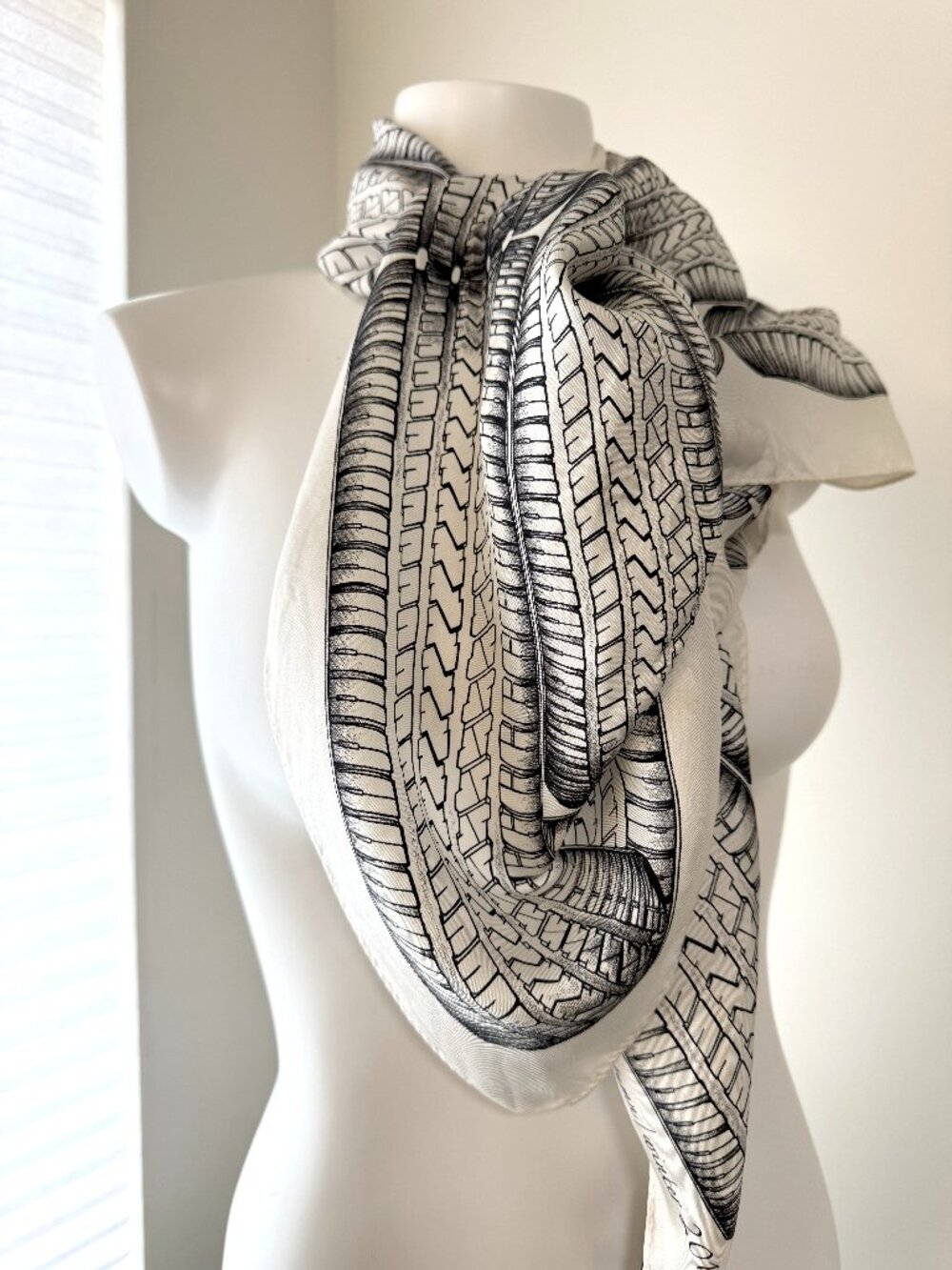 Authentic Thomas Wylde White Tire Tread Square Silk Twill Scarf